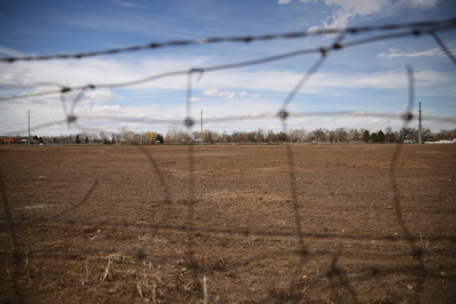 Plots of land near Lemay Avenue and Buckingham Street are devoid of prairie dogs, with only empty borrows remaining. The prairie dogs on the plots of land were euthanized in order for construction to begin on a new business development. (Forrest Czarnecki | Collegian)