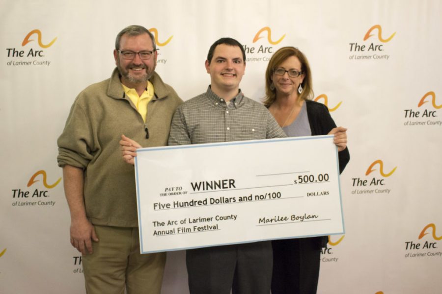 The Arc of Larimer Countys fifth annual Film Festival was put on Tuesday in the Lory Student Center, featuring a winning film by Jack McCartney, shown here with parents Matt and Dana. Photo credit: Brooke Buchan