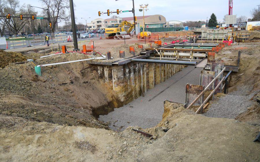 Shields remains closed as construction crews prepare for completion of another underpass in April. (Davis Bonner | Collegian)