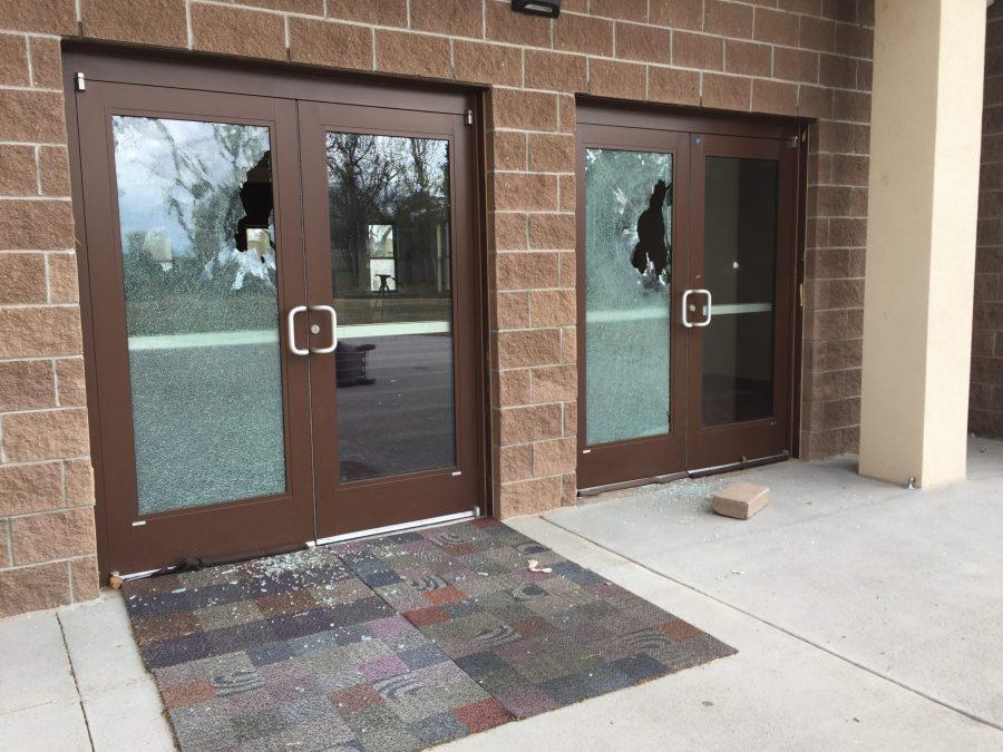The Islamic Center of Fort Collins was vandalized at about 4 a.m. Sunday morning. A rock thrown by the suspect broke the glass of the back doors. (Haley Candelario | Collegian)