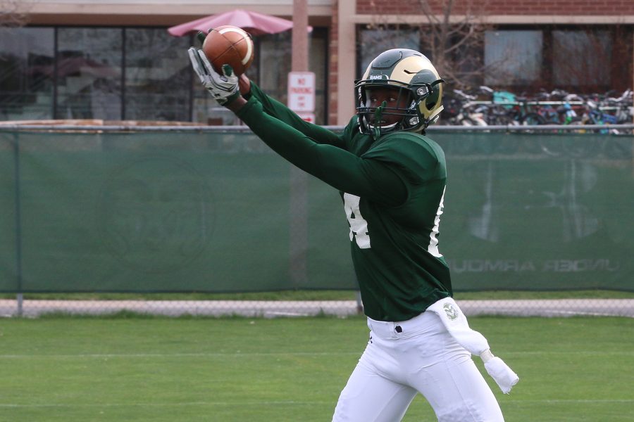 Colorado State WR Preston Williams makes a catch during the 11th Spring Practice on April 11, 2017. (Elliott Jerge | Collegian)
