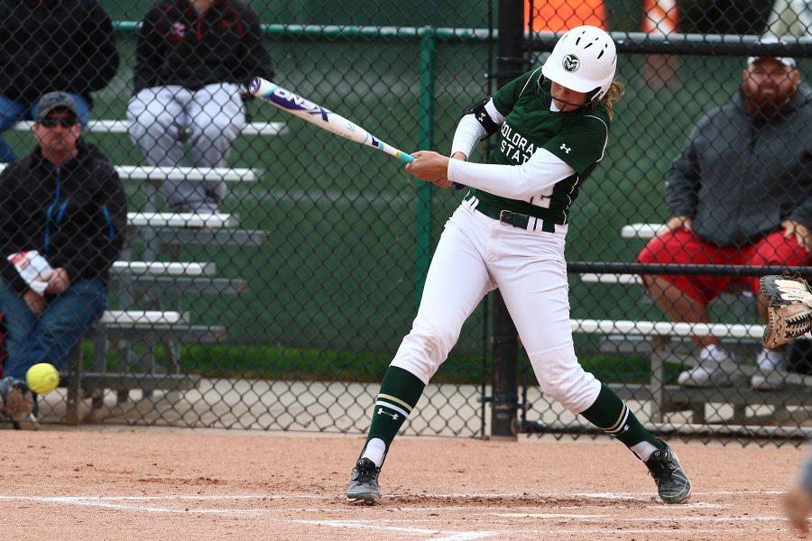 Colorado State catcher Amber Nelson is up to bat against UNLV at Rams Field on Friday April 21, 2017. (Elliott Jerge | Collegian)