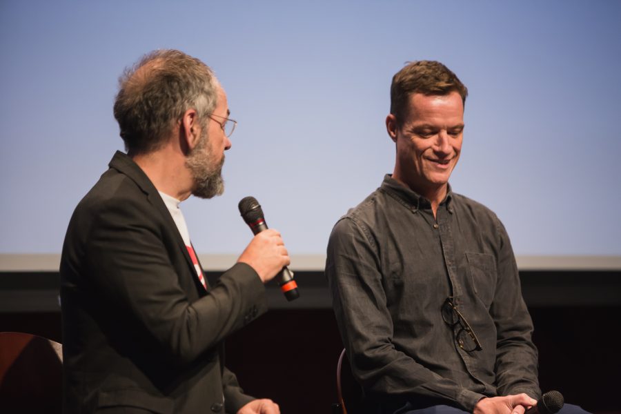 Conor Horgan (left) and Rory O'Neill (right) field questions after the showing of their documentary 'The Queen of Ireland' during the ACT Human Rights Film Festival. (Davis Bonner | Collegian)