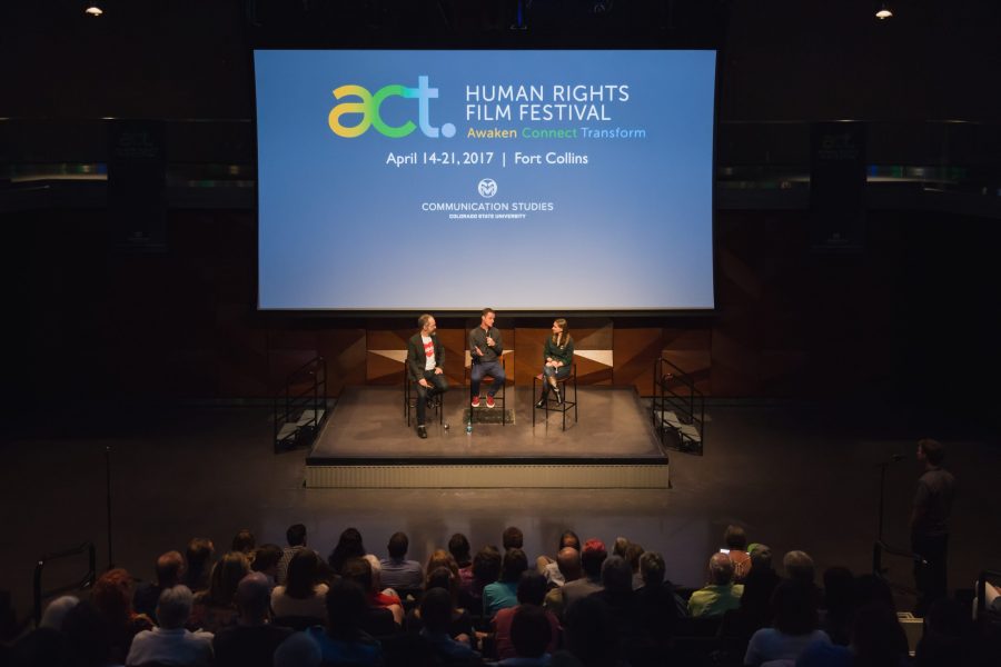 Conor Horgan and Rory O'Neill field questions after the showing of their documentary 'The Queen of Ireland' during the ACT Human Rights Film Festival. (Davis Bonner | Collegian)