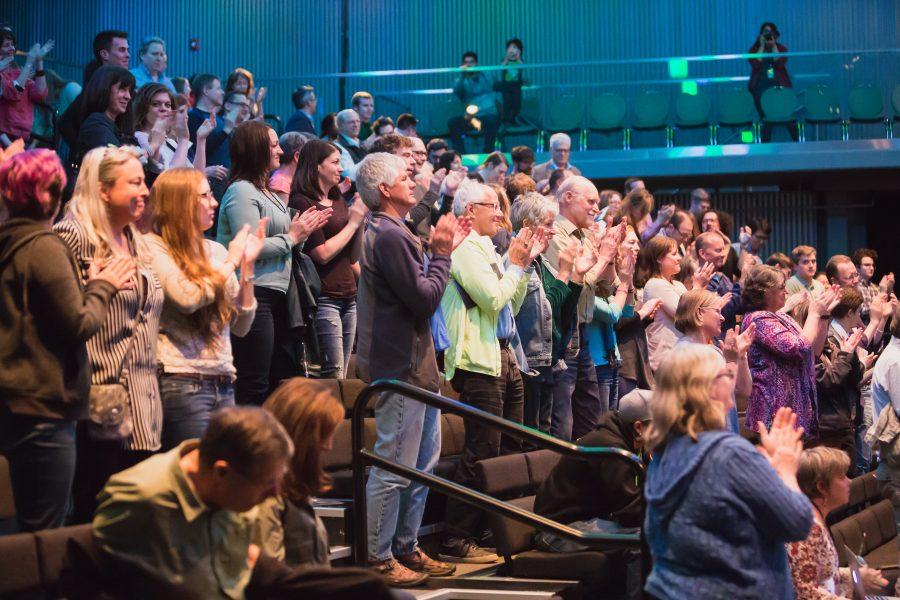 The crowd during the ACT Human Rights Film Festival give Conor Horgan and Rory ONeills  The Queen of Ireland a standing ovation. (Davis Bonner | Collegian)