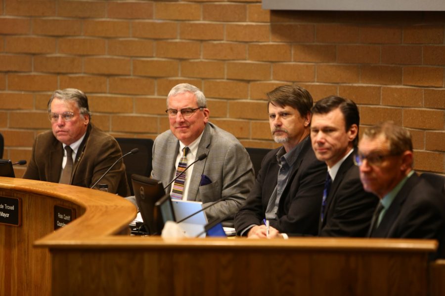 Fort Collins mayor Wade Troxell and the city council listen to resident's comments surrounding police brutality. (Davis Bonner | Collegian)