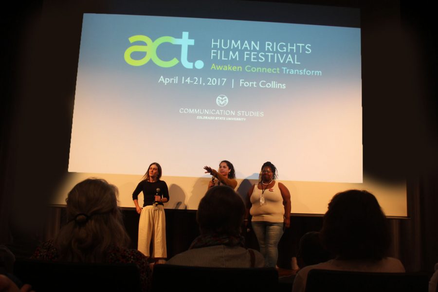 The film maker Maisie Crow (left) doing a post-film Q&A after her film Jackson during the ACT Human Rights Film Festival