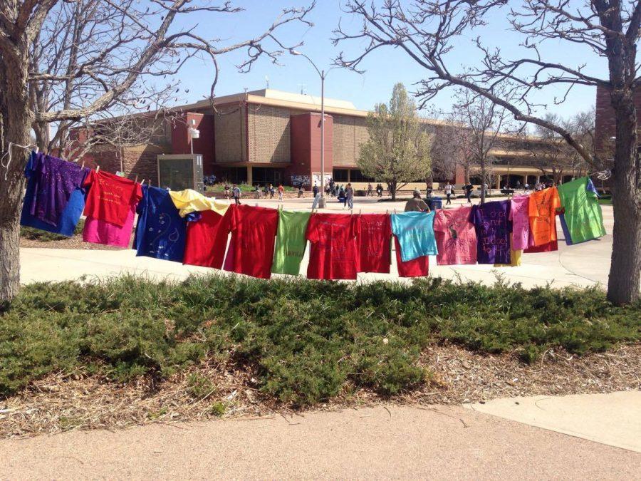 T-shirts telling the story of survivors and those affected by sexual violence were displayed on the plaza for Plaza Day put on by the WGAC. Photo credit: Zoё Jennings