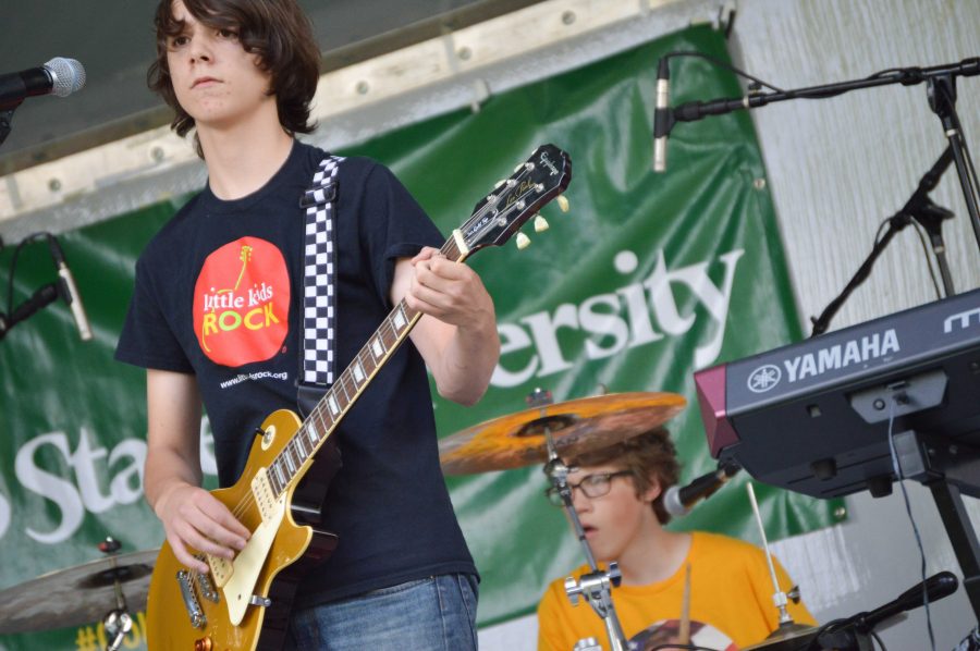 My Dog Ate Chad, a band sponsored by Little Kids Rock, opened at the Lagoon Summer Concert Series Wednesday evening. Photo by Olive Ancell | Collegian