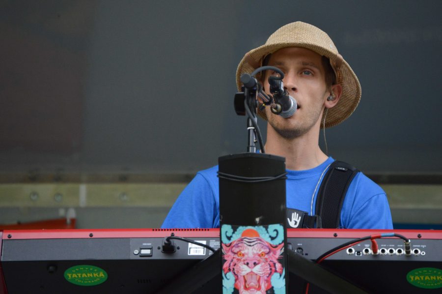 Keyboardist Andrew Maloney of Tatanka got crowds grooving at the Lagoon Summer Concert Series Wednesday night. Photo by Olive Ancell | Collegian