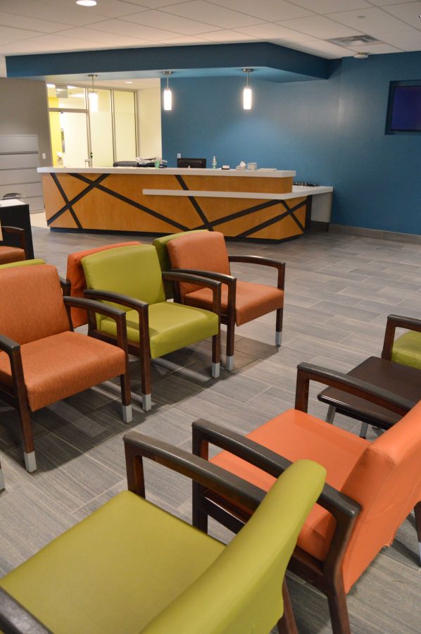 The new CSU Health and Medical Center features cozy waiting rooms throughout the four story building, featuring fireplaces, sitting areas, and windows for an abundance of natural light. Photo by Olive Ancell | Collegian