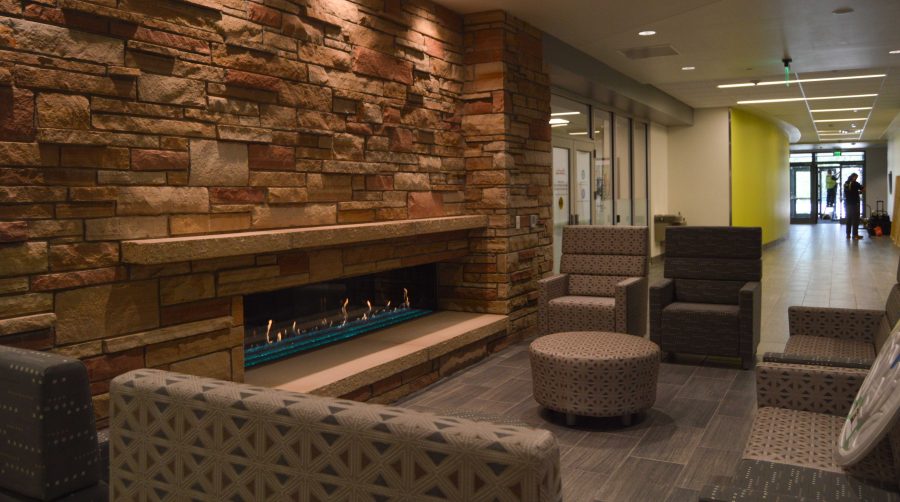 The new CSU Health and Medical Center features cozy waiting rooms throughout the four story building, featuring fireplaces, sitting areas, and windows for an abundance of natural light. Photo by Olive Ancell | Collegian