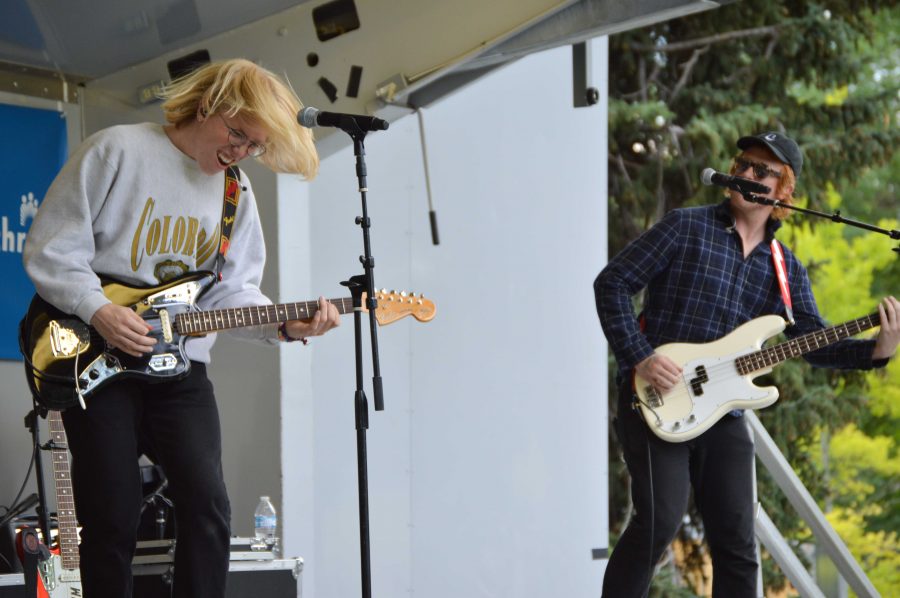 Brothers Jakob and Oliver Mueller from Slow Caves perform at the Lagoon Summer Concert Series. Photo by Olive Ancell | Collegian