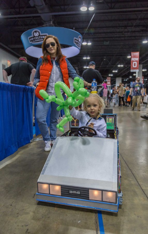 Lauren Kilgore and her son Danny cosplay as Doc and Marty from Back to the Future during Denvers Comic Con. (Davis Bonner | Collegian)