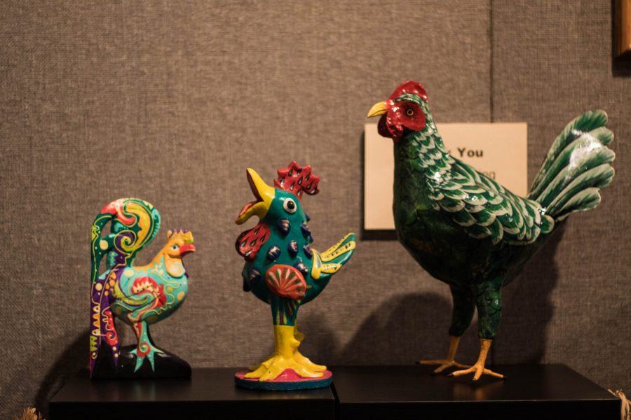 Chickens at the A to Z Global Folk Art exhibit (Julia Trowbridge | Collegian)