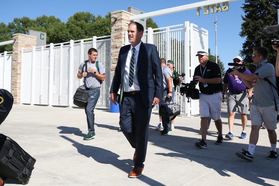 Colorado State Head Coach Mike Bobo enters the New On Campus Stadium for the Home Opener on August 26, 2017. The Rams won against the Oregon State Beavers 58-27. (Elliott Jerge | Collegian)