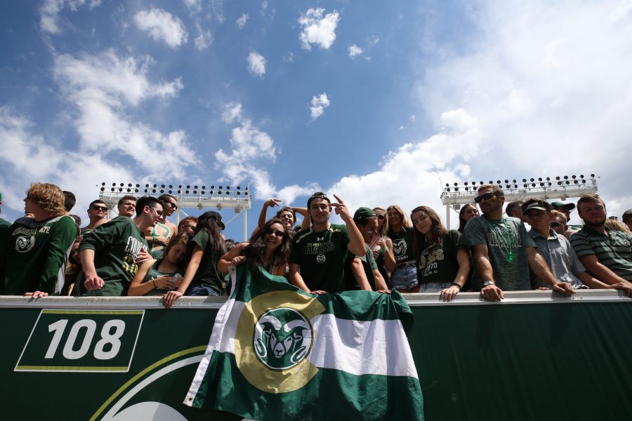 Students occupy the student section at the New On-Campus Stadium during the CSU Football game on August 26, 2017 against the Oregon Beavers. (Elliott Jerge | Collegian)