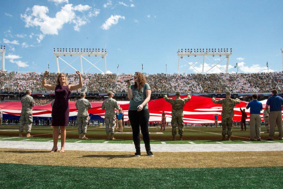 Americas Got Talent singer and former CSU  music student Mandy Harvey is a deaf singer who specializes in jazz, songwriting and pop, performed the national anthem for the inaguaral game of the on-campus stadium on Aug. 26, 2017. (Photo courtesy of Jennifer Clary Jacobs/School of Music, Theater and Dance)
