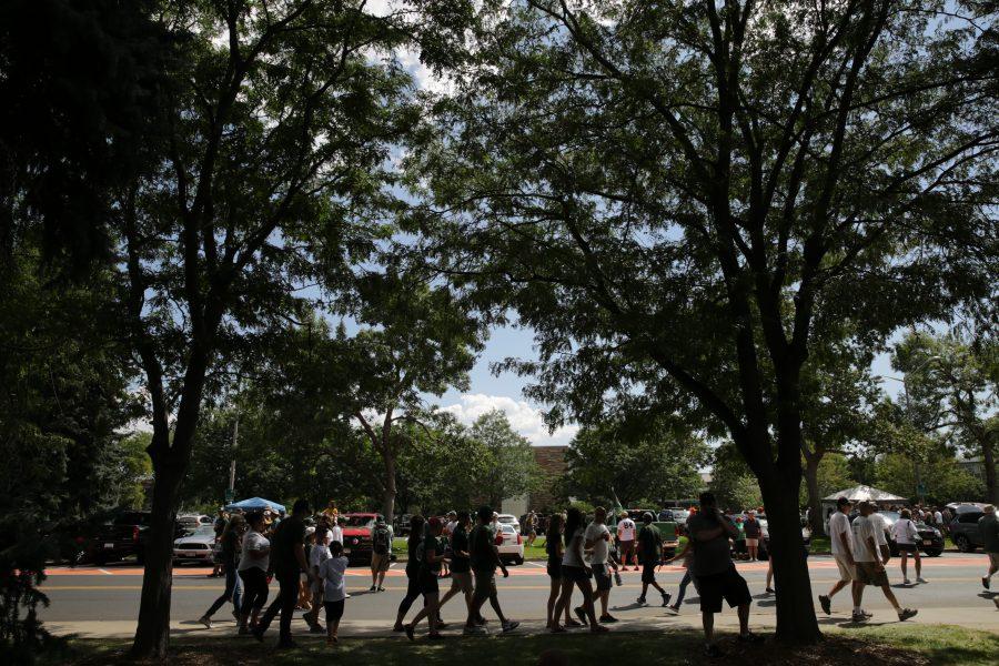 Football fans make their way toward the new stadium on the south side of the Colorado State University campus before the start of the first game of the season against Oregon State, on Saturday, August 26th. Forrest Czarnecki | The Collegian