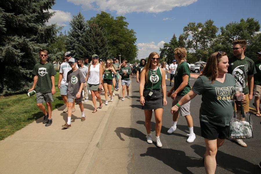 Football fans make their way toward the new stadium on the south side of the Colorado State University campus before the start of the first game of the season against Oregon State, on Saturday, August 26th. Forrest Czarnecki | The Collegian