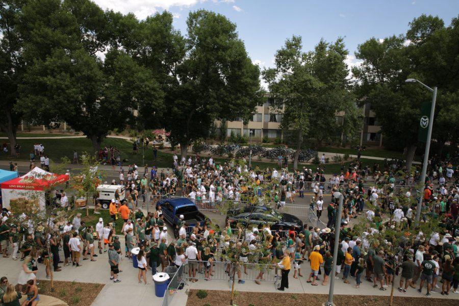 Football fans stand in line to enter the new stadium on the south side of the Colorado State University campus before the start of the first game of the season against Oregon State, on Saturday, August 26th. Forrest Czarnecki | The Collegian