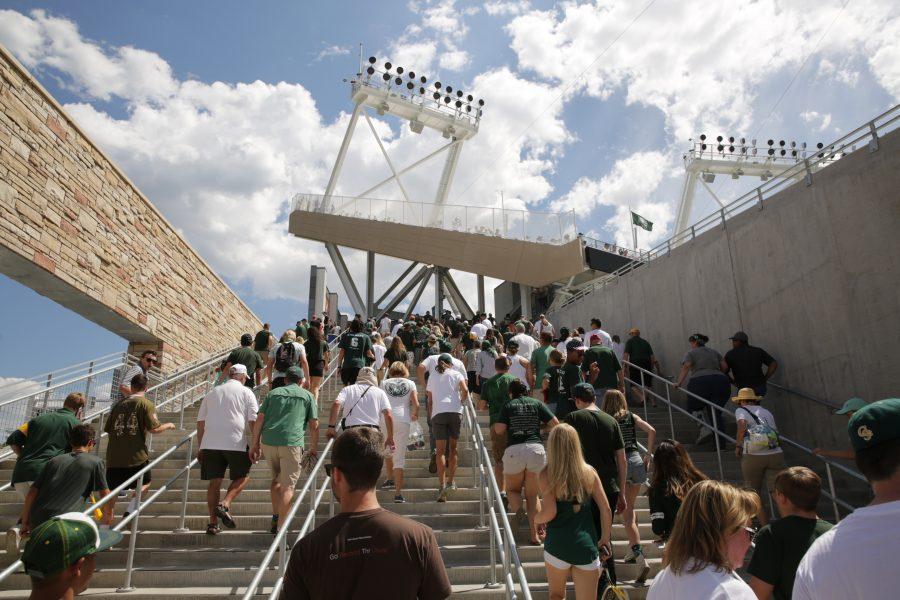 Football fans make their way towards the seating areas in the new stadium on the south side of the Colorado State University campus before the start of the first game of the season against Oregon State, on Saturday, August 26th. Forrest Czarnecki | The Collegian