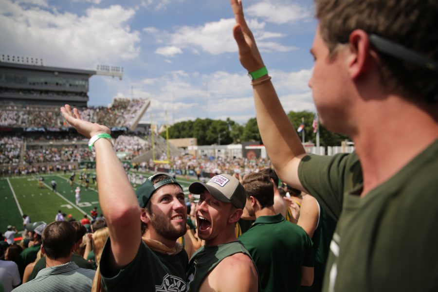 Colorado State University fans celebrate after a CSU touchdown during CSU's first football game of the season on Saturday, August 26th. Forrest Czarnecki | The Collegian