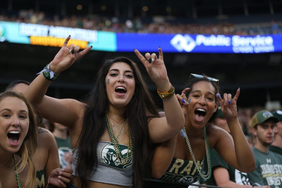 Colorado State Students Occupy the the Student Section at Mile High Stadium during the Rocky Mountain Showdown on September 1, 2017. (Elliott Jerge | Collegian)