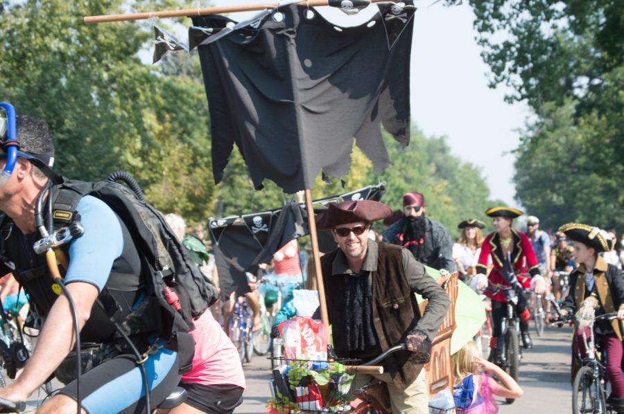 Among the crowds of Tour de Fat were many pirate crews, accompanied with their ships and sails.  Photo by Olive Ancell | Collegian