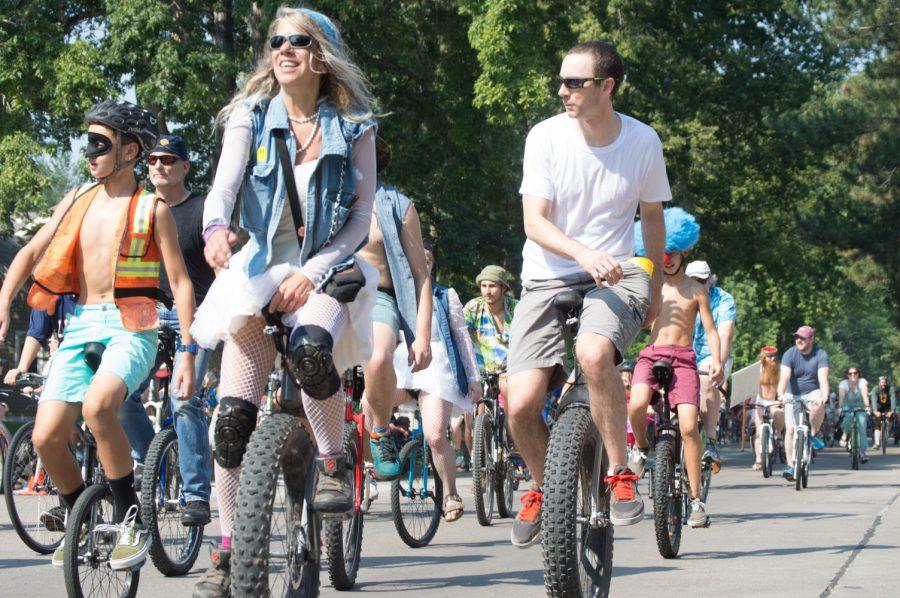 Hell on Wheel is a unicycle club that took their wheels out for a spin during Tour de Fat on Saturday. Photo by Olive Ancell | Collegian