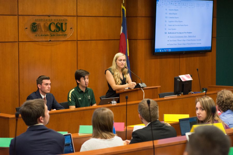 Speaker of the Senate Isabel Brown describes the voting procedures for electing the new ASCSU Director of Enviromental Affairs on September 20, 2017. (Colin Shepherd | Collegian)