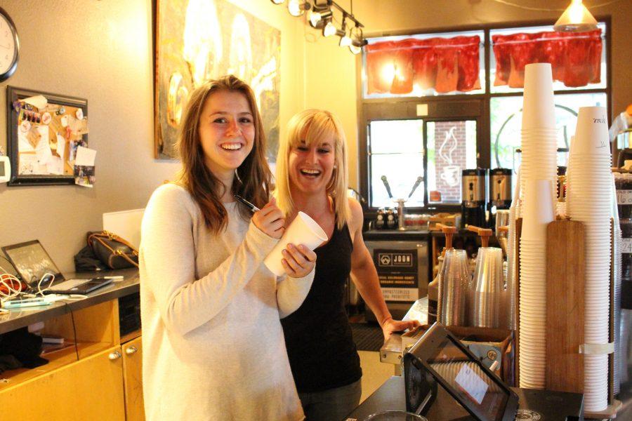 Sara Kremm (left) takes an order at Mugs, a local coffee store she has worked at since May. She is 20 years old, a senior at CSU and is an Economics major. Destiny Burnsworth (right) has worked at Mugs for two years. She is a transfer senior from AZ with credits from the military. (Jenny Lee | Collegian)