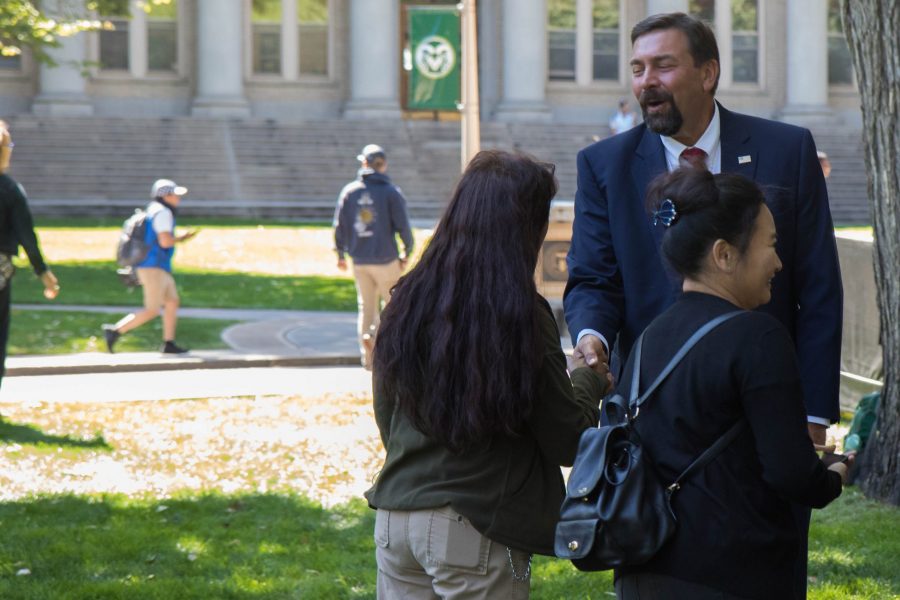 After the 20th annual Fall Address, President Tony Frank greets and speaks to community members (Julia Trowbridge | Collegian)