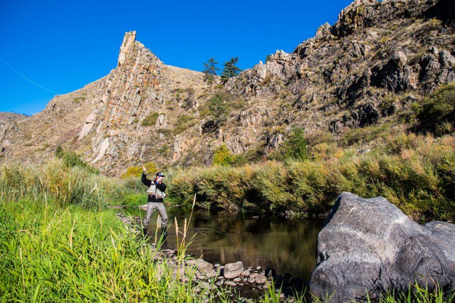 CSU student Michael Berg fly fishes the Poudre Canyon before classes on Friday, September 22nd. (Michael Berg | Collegian)
