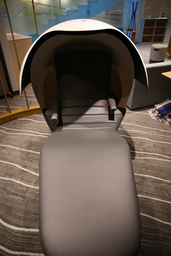 A Futuristic Nap Pod located in the new Health Center is available for reservations up to 24-Hours in advance. An entire relaxation room has been added to the New Health Center. (Elliott Jerge | Collegian)