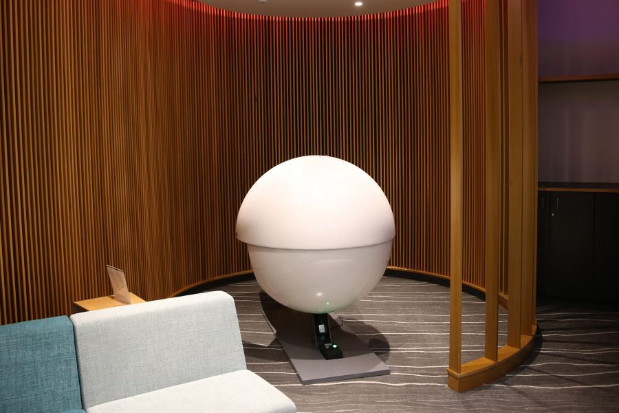 A Futuristic Nap Pod located in the new Health Center is available for reservations up to 24-Hours in advance. An entire relaxation room has been added to the New Health Center. (Elliott Jerge | Collegian)