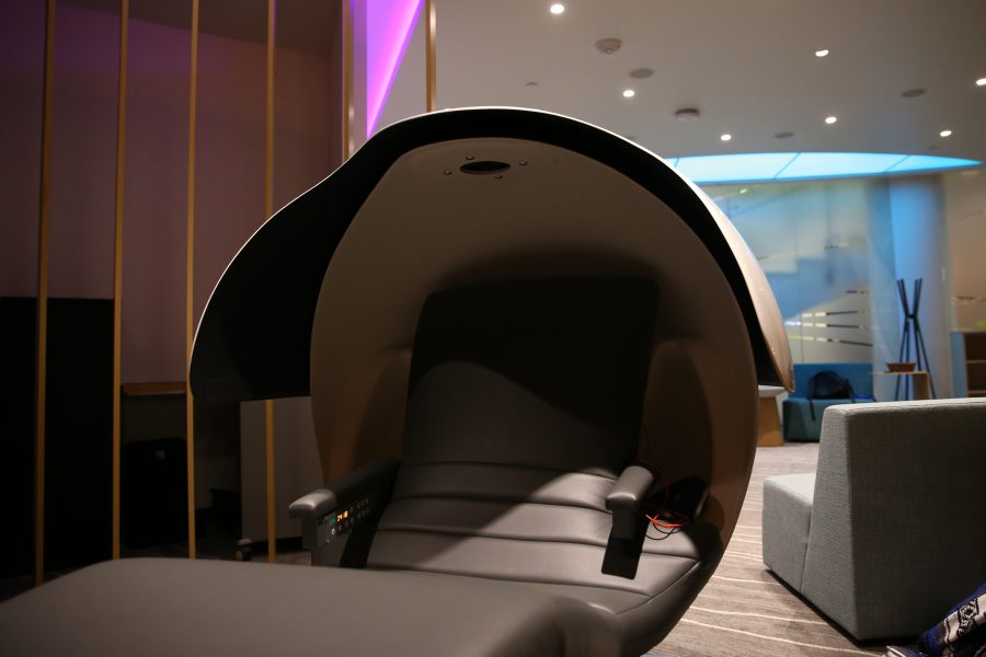 A Futuristic Relaxation Pod located in the new Health Center is available for reservations up to 24-Hours in advance. An entire relaxation room has been added to the New Health Center. (Elliott Jerge | Collegian)