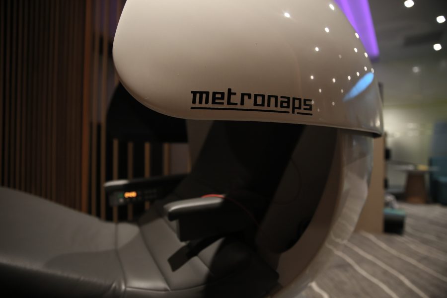 A Futuristic Nap Pod located in the new Health Center is available for reservations up to 24-Hours in advance. An entire relaxation room has been added to the New Health Center. (Elliott Jerge | Collegian)