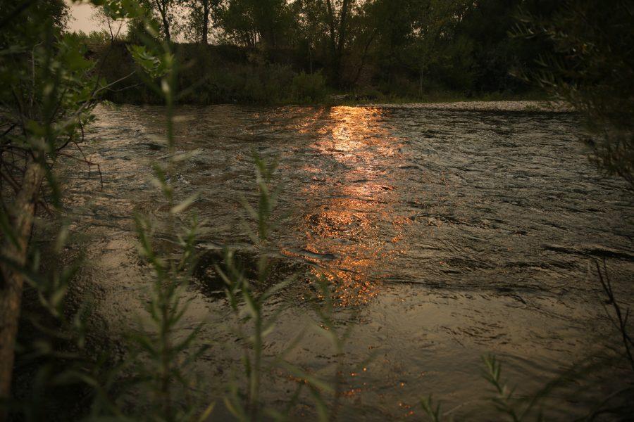 The Poudre River is pictured at sunset as it flows through Fort Collins on September 4th. (Forrest Czarnecki | The Collegian)