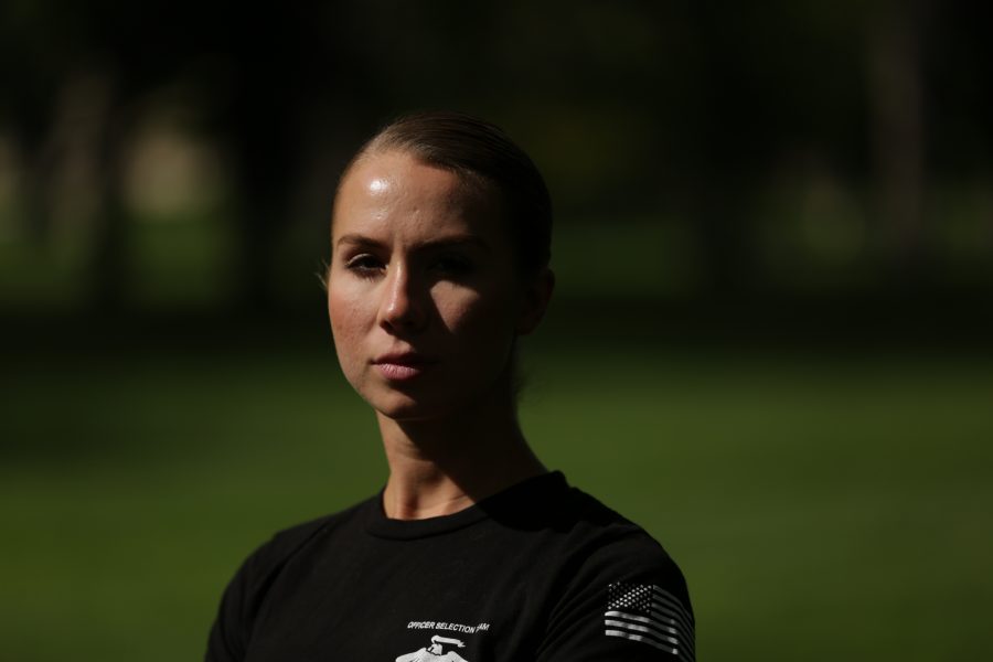 Colorado State University senior Sydney Murkins poses for a portrait at the Oval on Monday afternoon. Murkins recently completed the Marine Corps Officer Candidate School. (Forrest Czarnecki | The Collegian)
