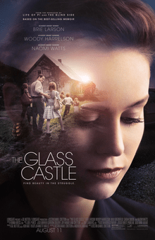 A morose Brie Larson is juxtaposed against a house in a poster for "The Glass Castle."