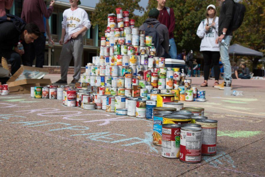 CANstruction, an event that is apart of the Student Leadership, Involvement and Community Engagements CANS Around the Oval Event, allows participants who have collected cans to create whatever kind of architecture they desire and to show off the cans theyve collected. The cans, being donated on Oct. 18th, go to the Larimer County Food Bank and helps raise awareness of hunger in the area. (Julia Trowbridge | Collegian)