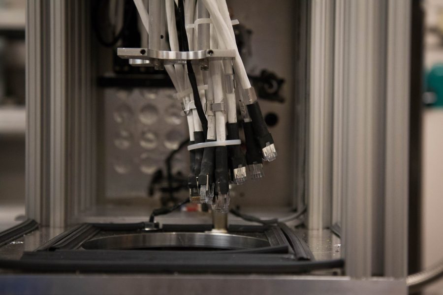 Nicknamed 'The Little Dipper,' this contraption acts as a thermos to keep liquid nitrogen from evaporating into a gas. The Little Dipper is used for cold testing of electronics: because these detectors sit in liquid argon at -200 C, the technology needs to withstand super cold temperatures. (Julia Trowbridge | Collegian)