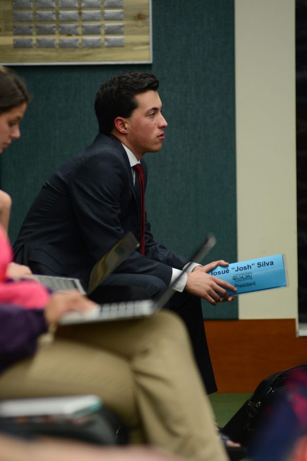 CSU Student body President Josh Silva sits as the new Impeachment Committee members are ratified during the ASCSU Senate meeting on October 4, 2017. (Colin Shepherd | Collegian)