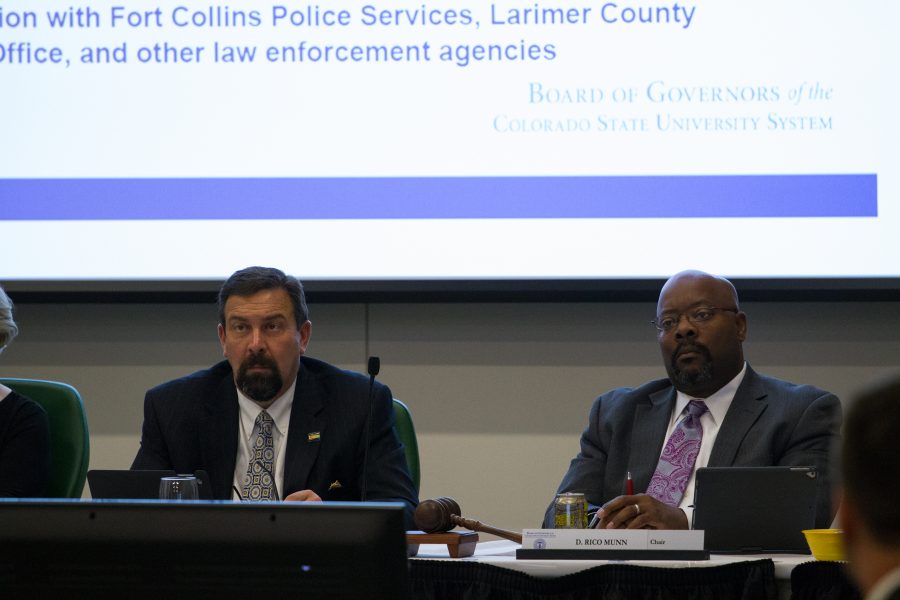 Dr. Tony Frank and D. Rico Munn listen to the presentation of CSU Chief of Police Scott Harris on October 6, 2017. Photo by Josh Schroeder Collegian