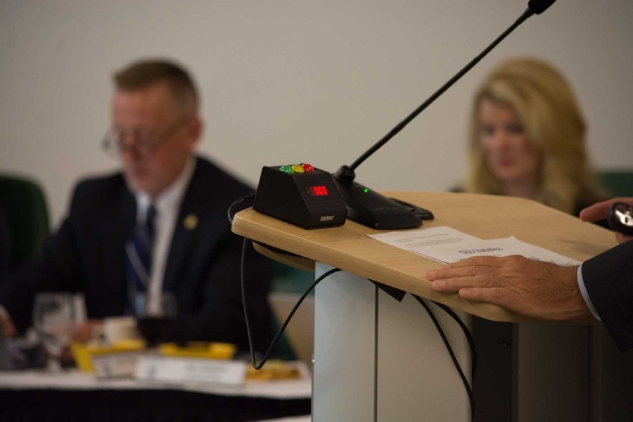 Officers of the CSU Board of Governors have a discussion at one of the Boards regular meetings. The issues that are discussed include research reports, health and safety evaluations, real-estate, finance,
 and more. (Rob Scarselli | Collegian)