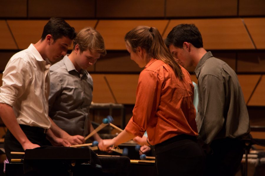 Percussionists of all different grade levels had the oppurtunity to perform together at the University Center of the Arts Sunday night. (Erica Giesenhagen | Collegian)