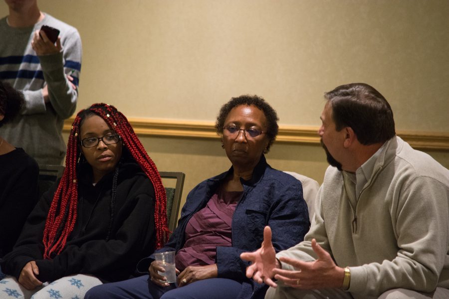 President Tony Frank addresses the concerns that students have with the current administrative handling of race-related issues. (Robert Scarselli | Collegian) 