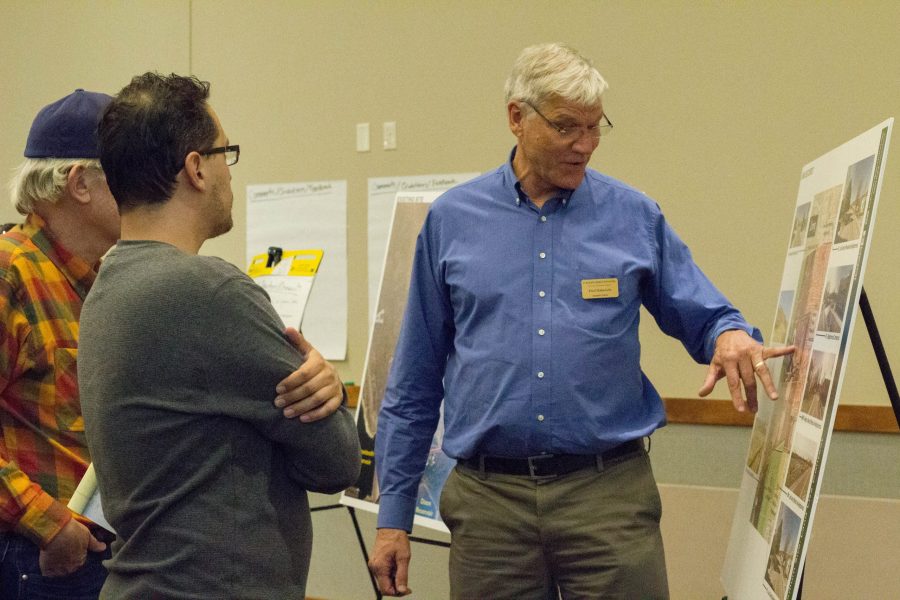 Fred Haberecht, the University planner, answers questions from community members about land use at the Hughes Listening Session on Oct. 18. (Ashley Potts | Collegian)