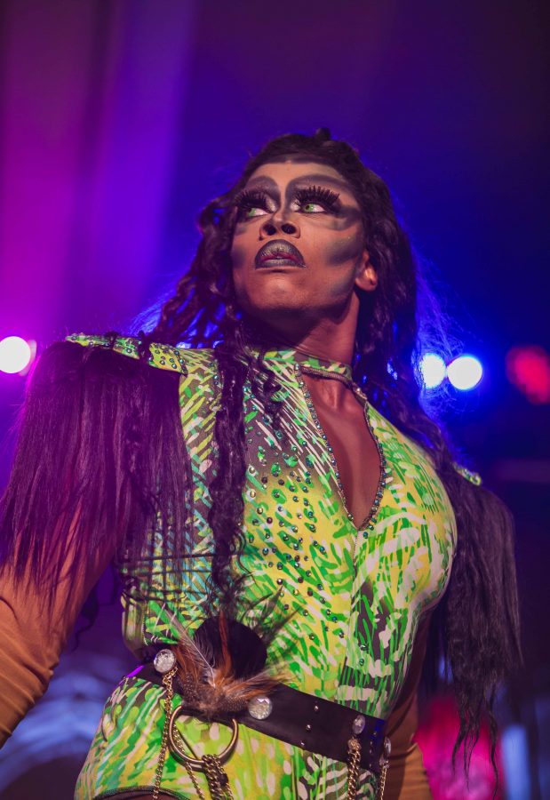 Khrys'taaal performs at PRISM's annual fall drag show in the LSC. (Davis Bonner | Collegian)